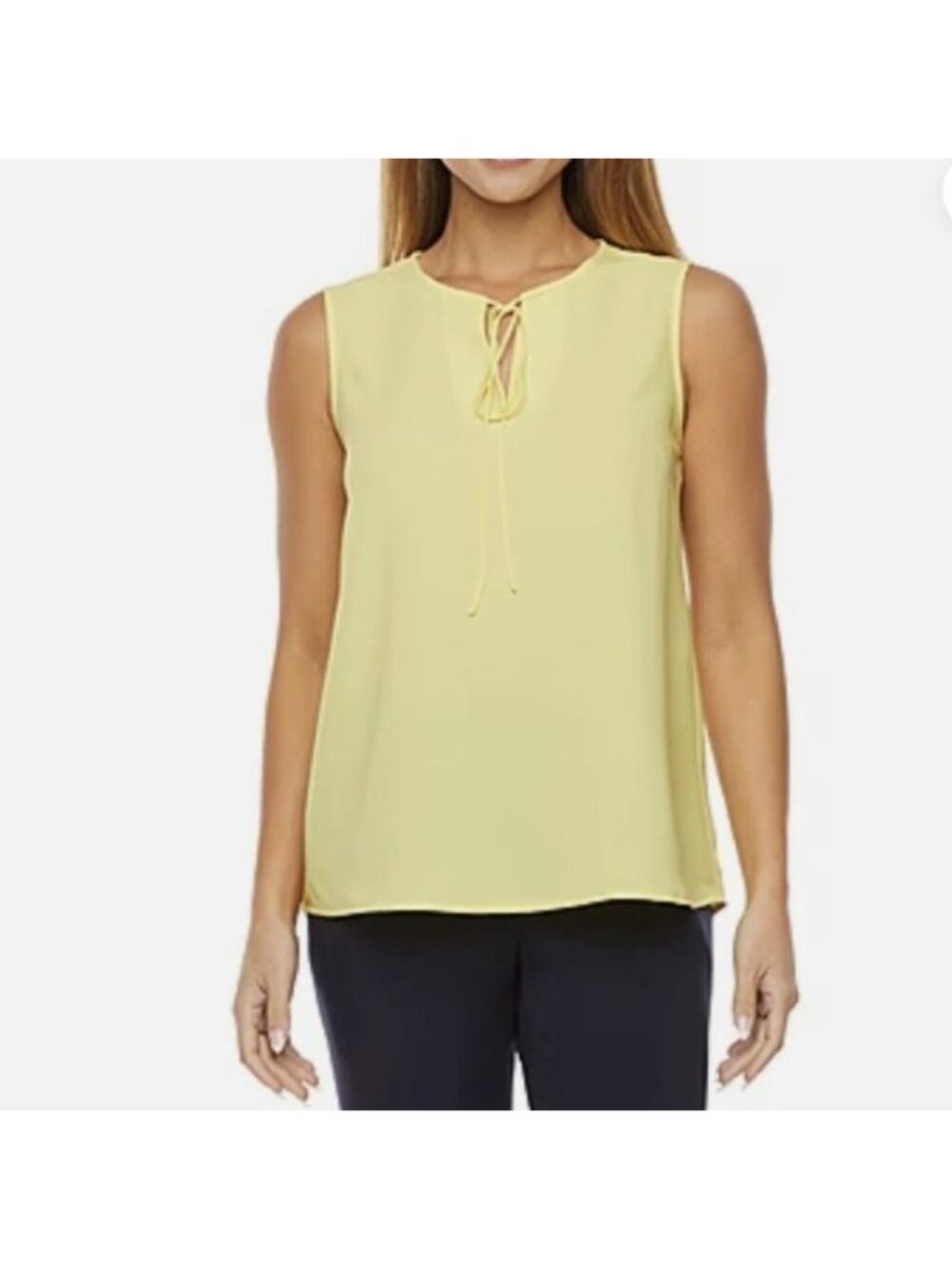 Evan‎ Picone Black Label Sleeveless Shirt Blouse Large Butter Yellow New Summer